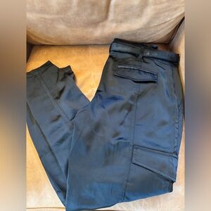 Sanctuary Jet Black Satin Cargo Pants